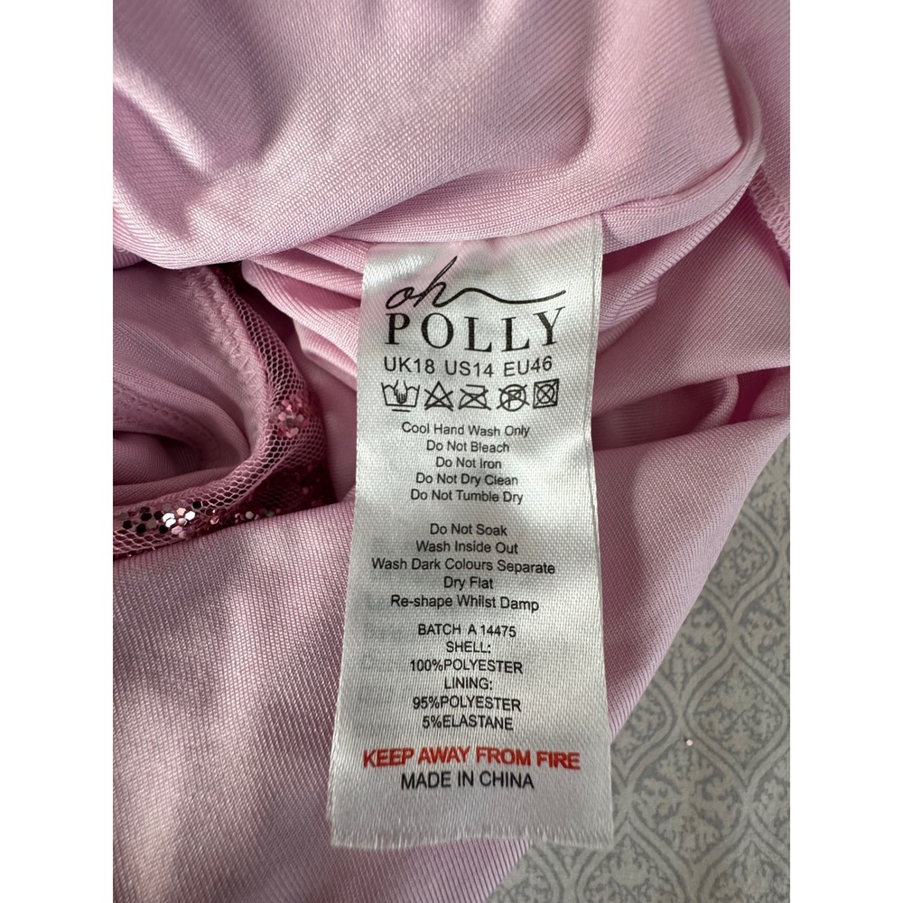 Oh Polly Pink Beaded Sequin Mini Dress Strapless Corset Pearl Embellished US 14 - Picture 9 of 9